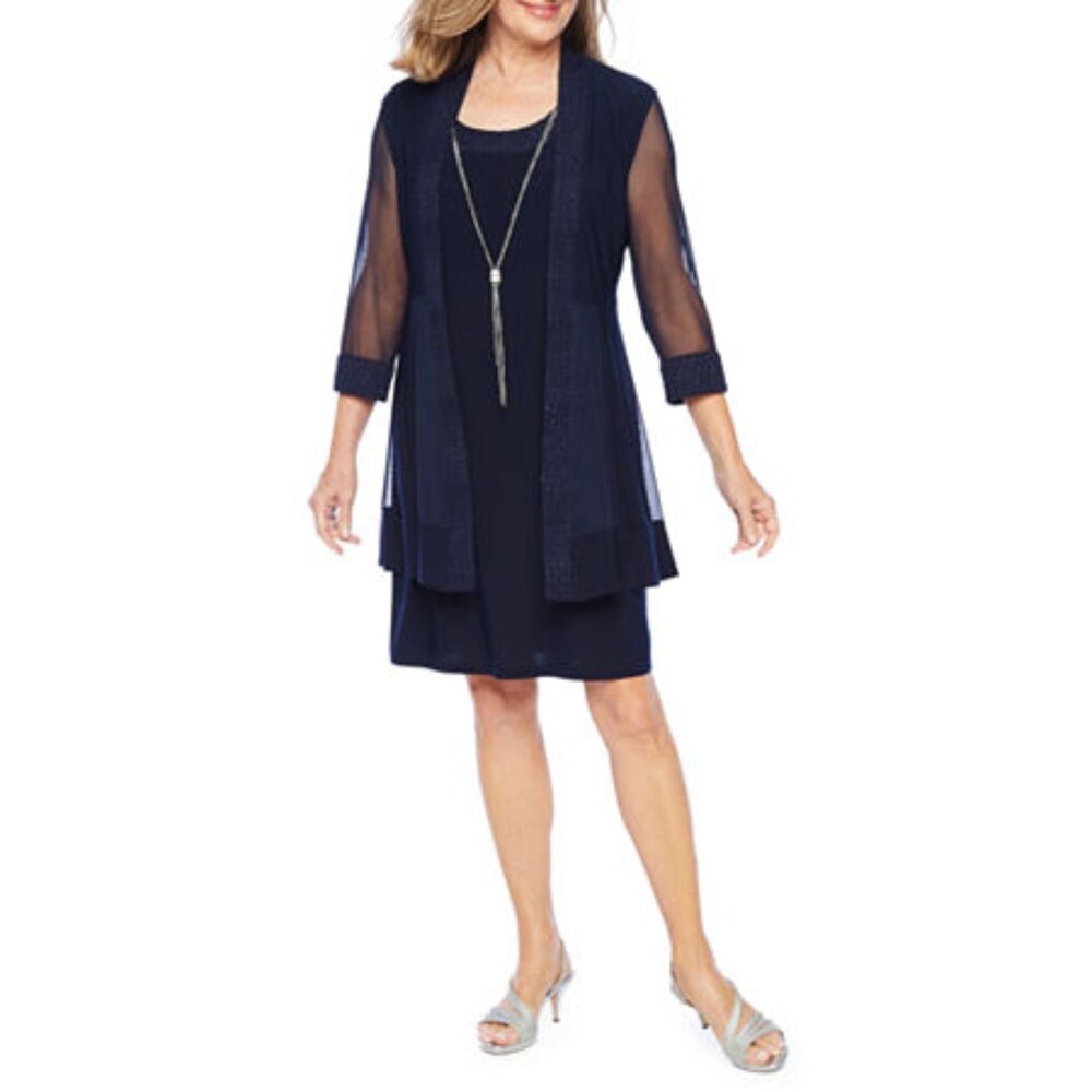 R & M Richards Womens 3/4 Sleeve Blue Jacket Size 10 NWT